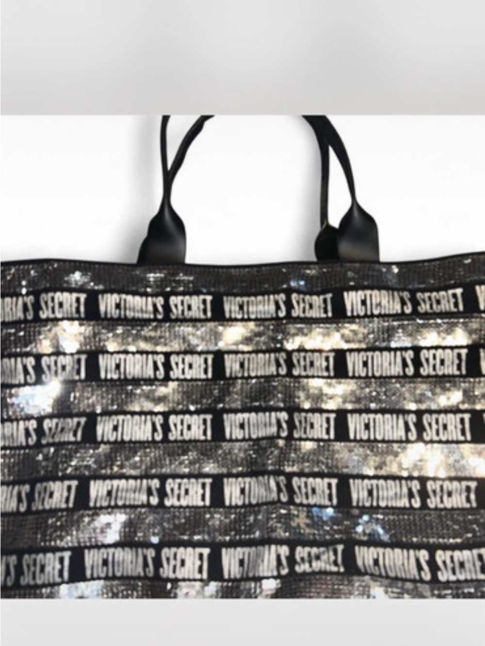 Victoria's Secret Black Sequin Logo Tote Bag